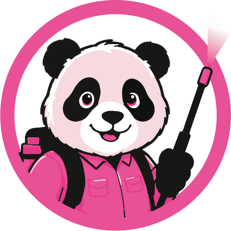 Pink Panda Pest Control technician mascot